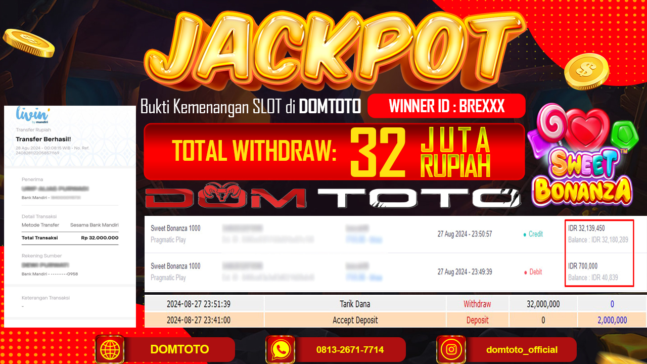 JACKPOT MENANG SLOT SWEET BONANZA 1000 27 AGUSTUS 2024